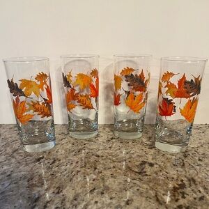 Vintage Set of 4 Libbey Autumn Fall Leaf Highball Glasses